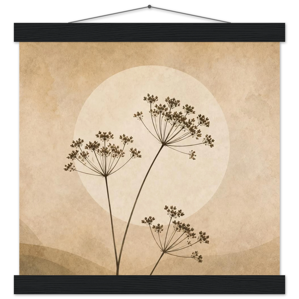 Pôster Wild Stems com suporte de madeira, hastes botânicas suaves em composição circular