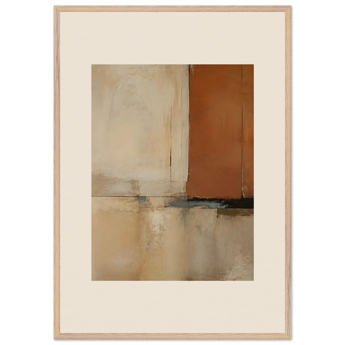 Terracotta Diptych, Panel I of II: two panels, terracotta and cream. Framed fine art print, alternate frame and size.
