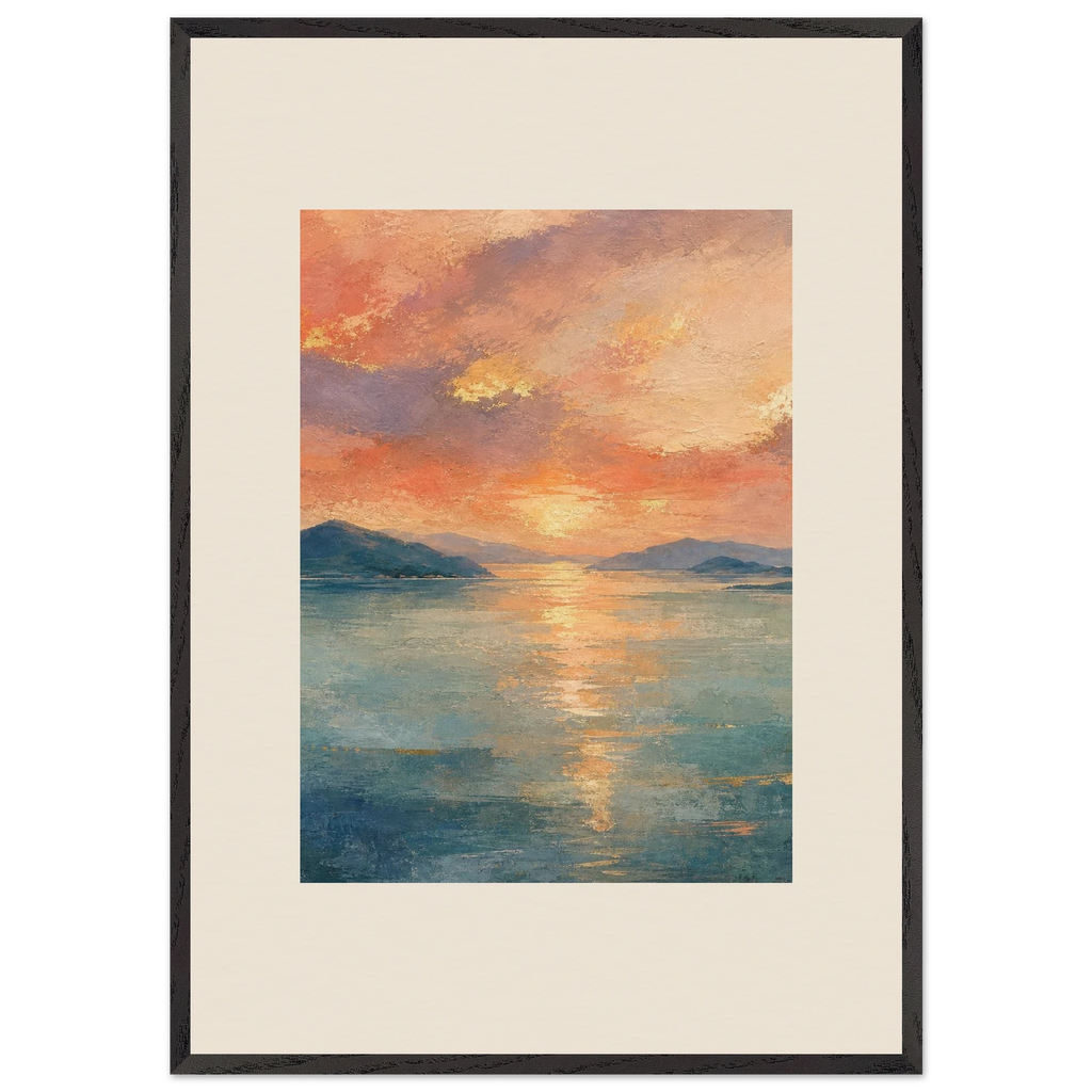 Setouchi Peach Dawn: riviera and japandi. Framed fine art print by The Light Stays.