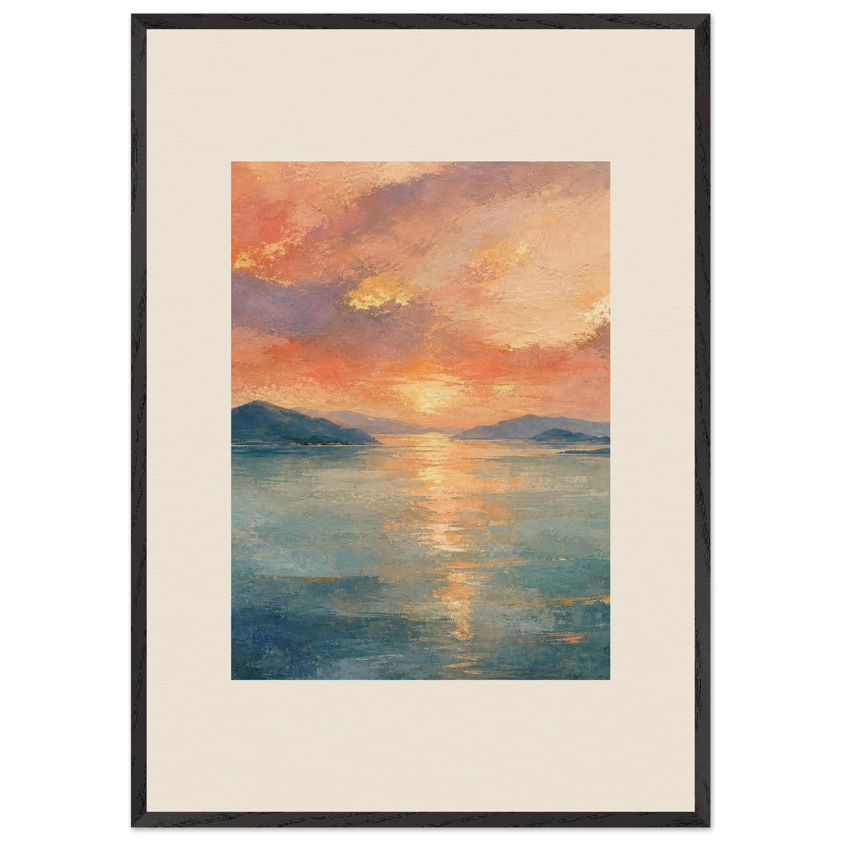 Setouchi Peach Dawn: riviera and japandi. Framed fine art print by The Light Stays.