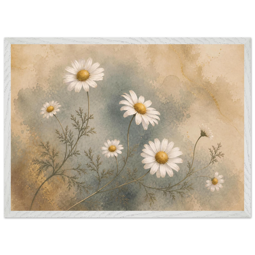 Chamomile Hours: flowers and botanical. Framed fine art print, alternate frame and size.