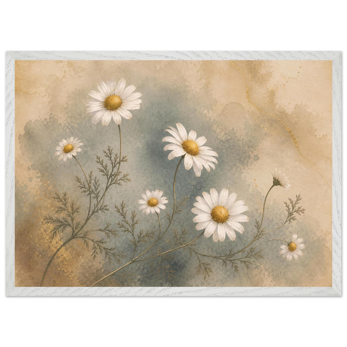 Chamomile Hours: flowers and botanical. Framed fine art print, alternate frame and size.