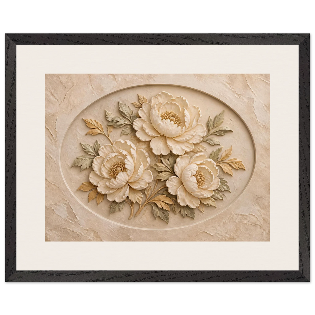 Peonies in Stone: flowers and botanical. Museum-quality framed fine art print.