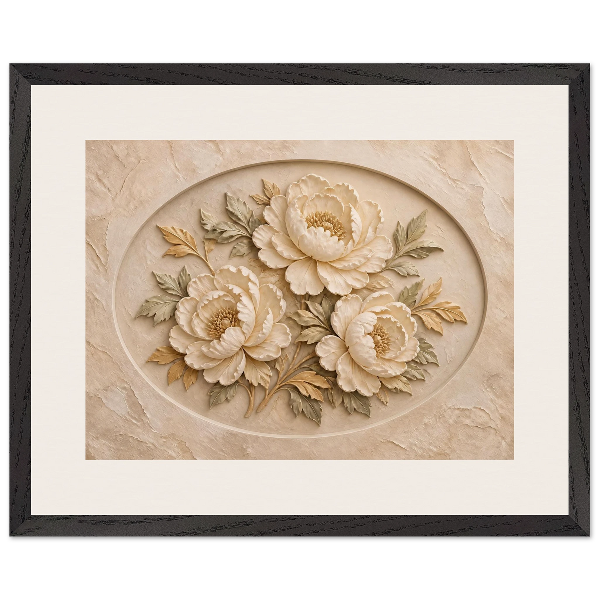 Peonies in Stone: flowers and botanical. Museum-quality framed fine art print.