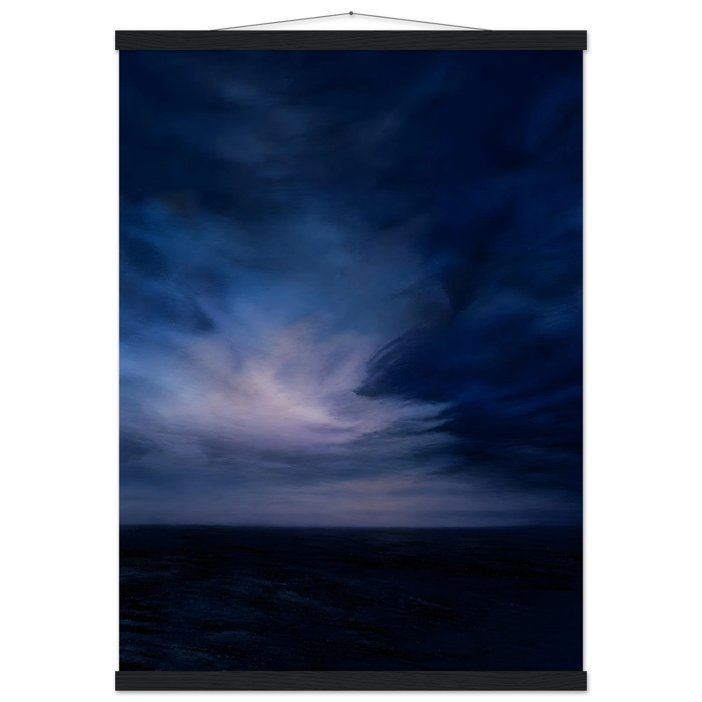 Blue Hour Field: night, horizon and deep blue. Fine art poster, alternate frame and size.