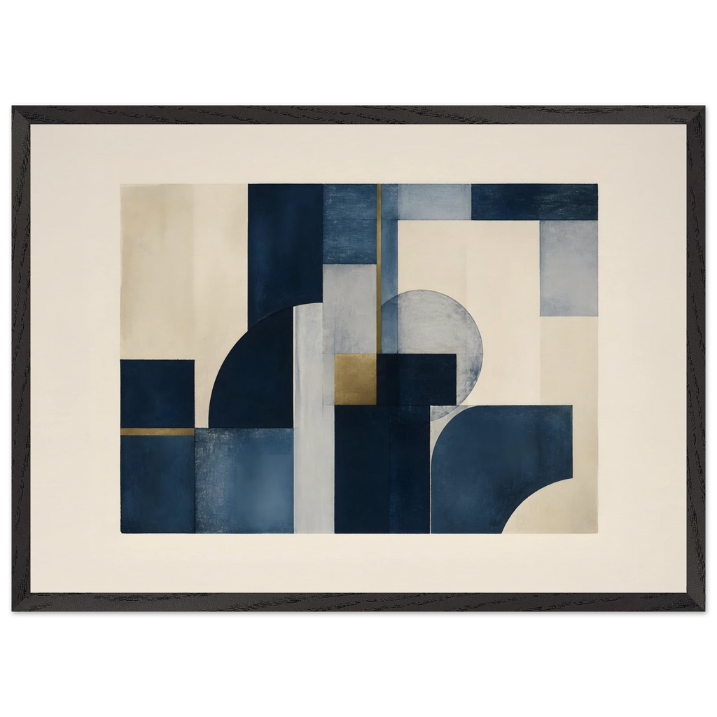 Blue Architecture: geometric abstract, blue and cream. Framed fine art print, alternate frame and size.