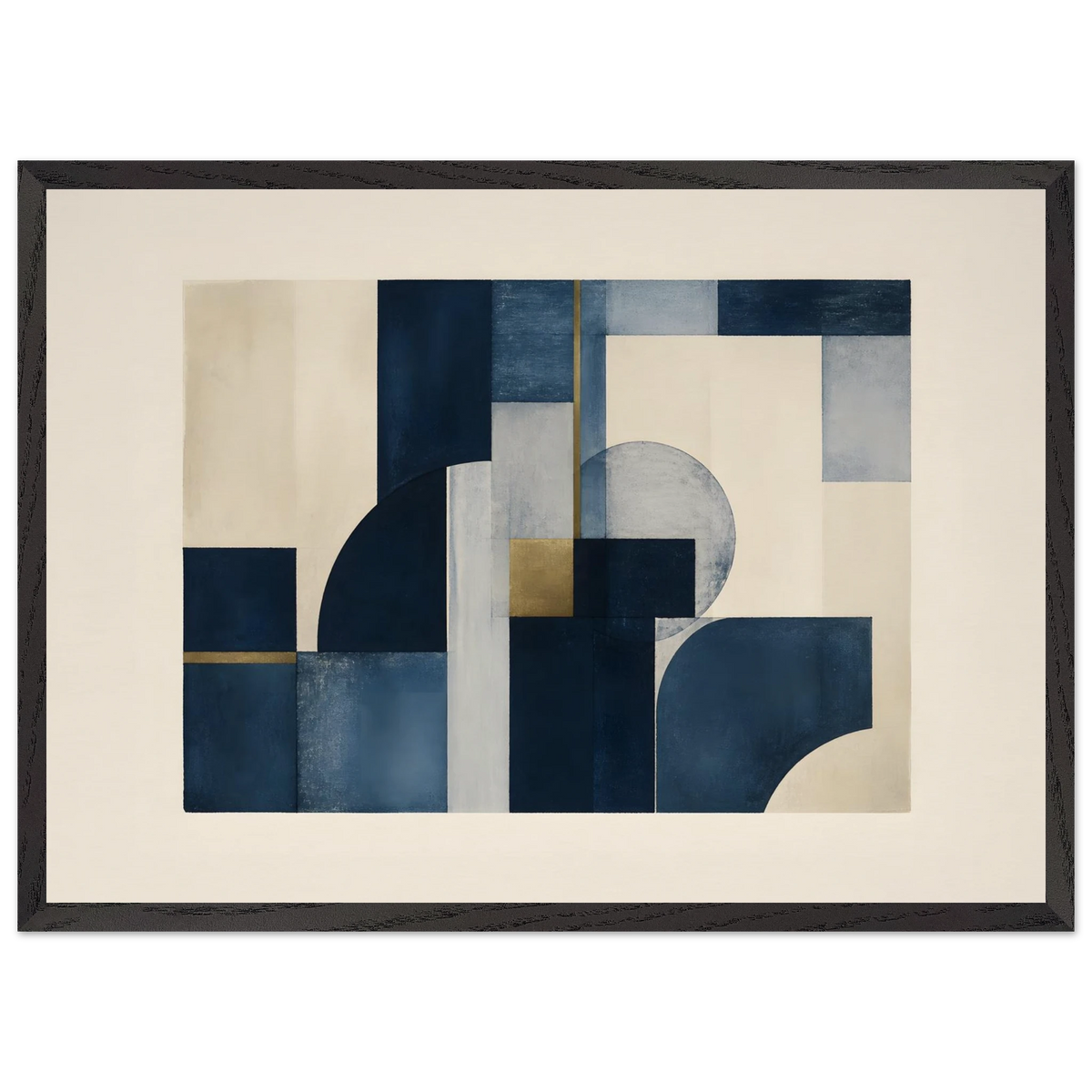 Blue Architecture: geometric abstract, blue and cream. Framed fine art print, alternate frame and size.