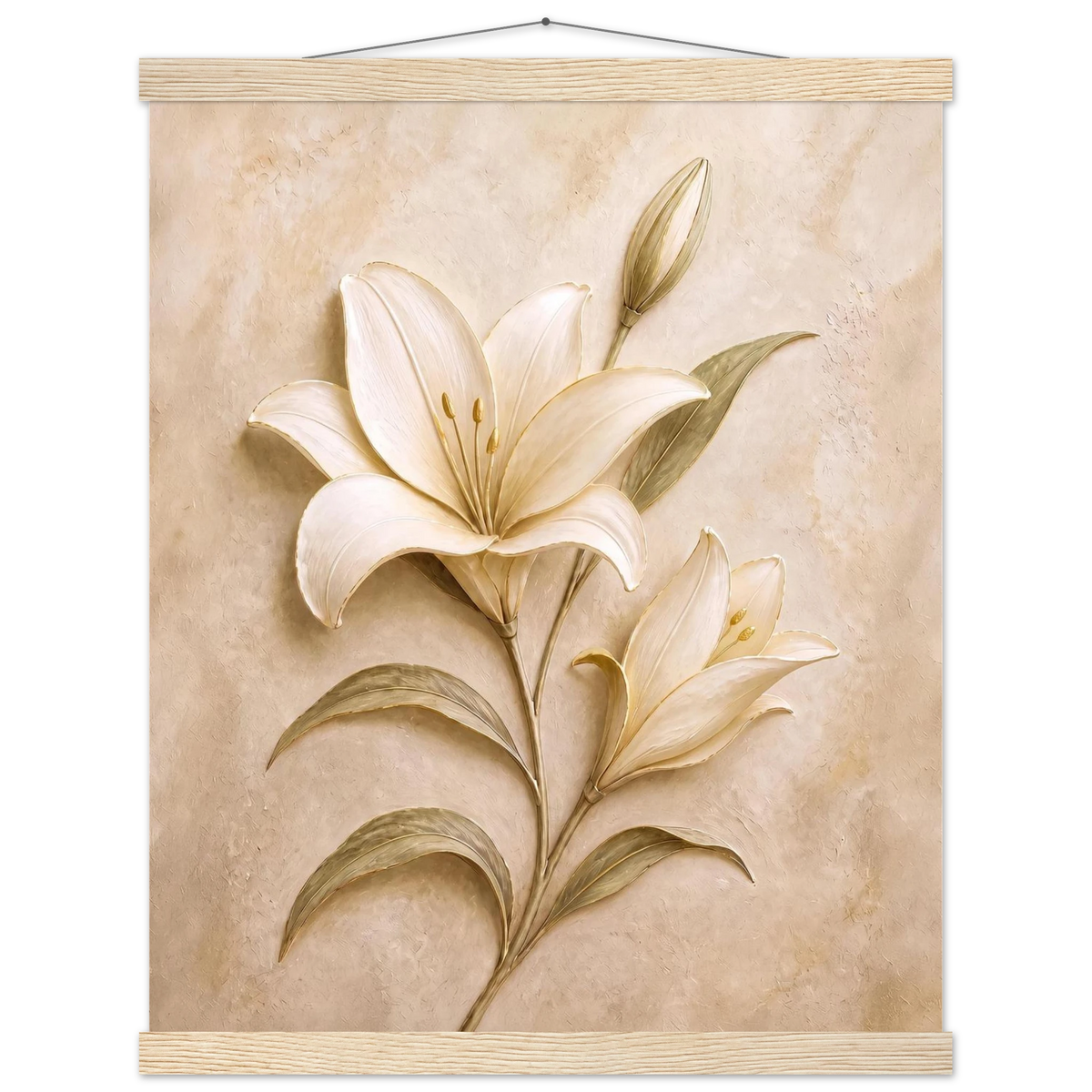 Alabaster Lily, flowers and botanical. Archival fine art poster shown framed.