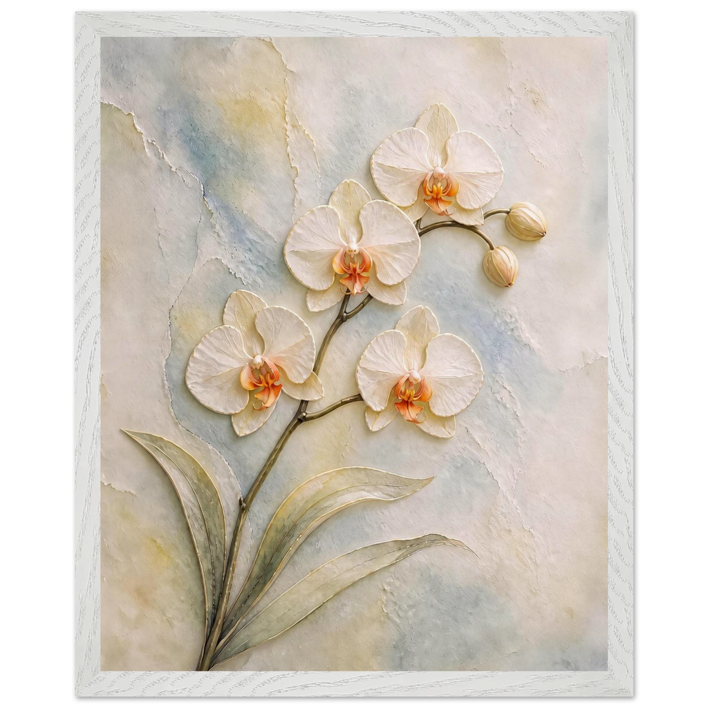 Porcelain Orchid, flowers and botanical. Archival framed fine art print shown framed.