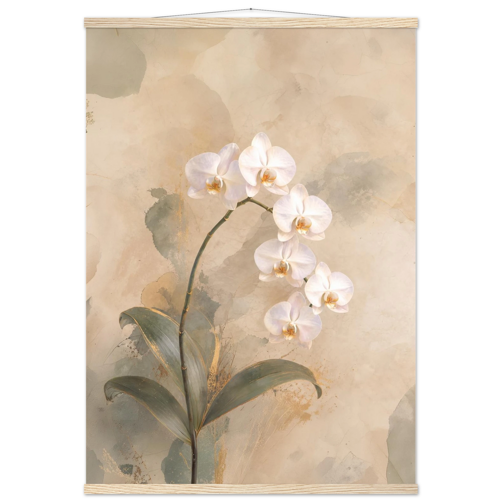 Orquídea Acesa, pôster floral com suporte de madeira da The Light Stays.