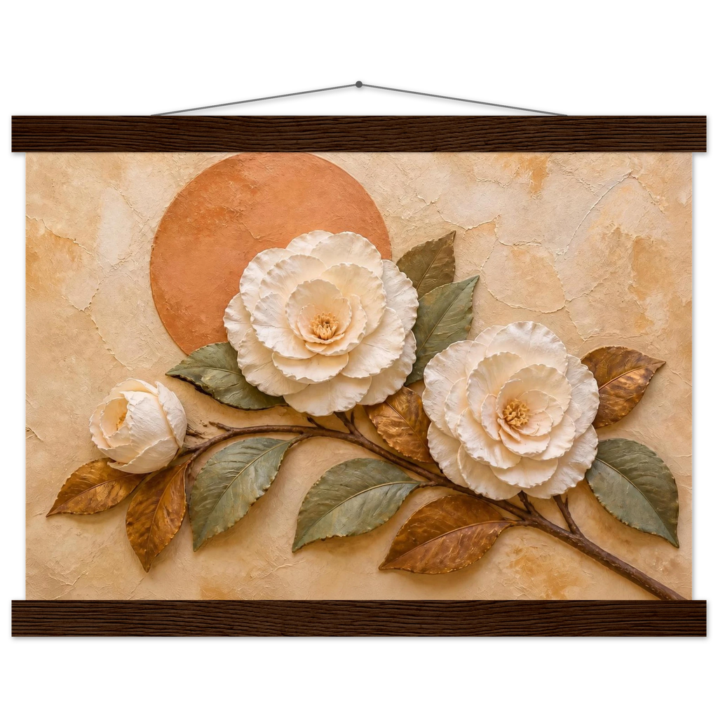 Camellia Eclipse: flowers and botanical. Museum-quality fine art poster.