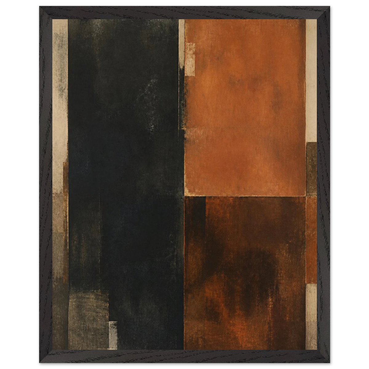 Earth and Charcoal Diptych, Panel I of II: abstract, geometry and mineral palette. Framed fine art print, alternate frame and size.