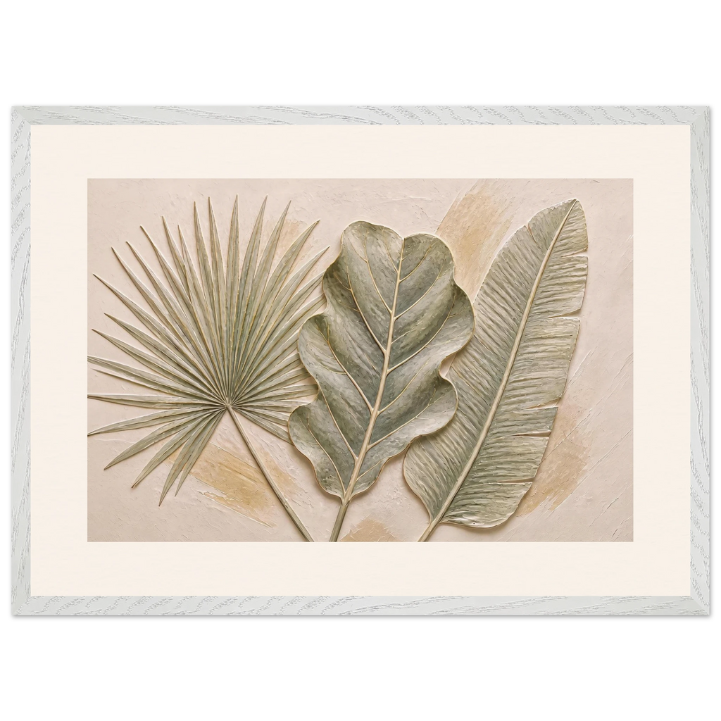 Three Leaves, botanical and nature. Archival framed fine art print shown framed.