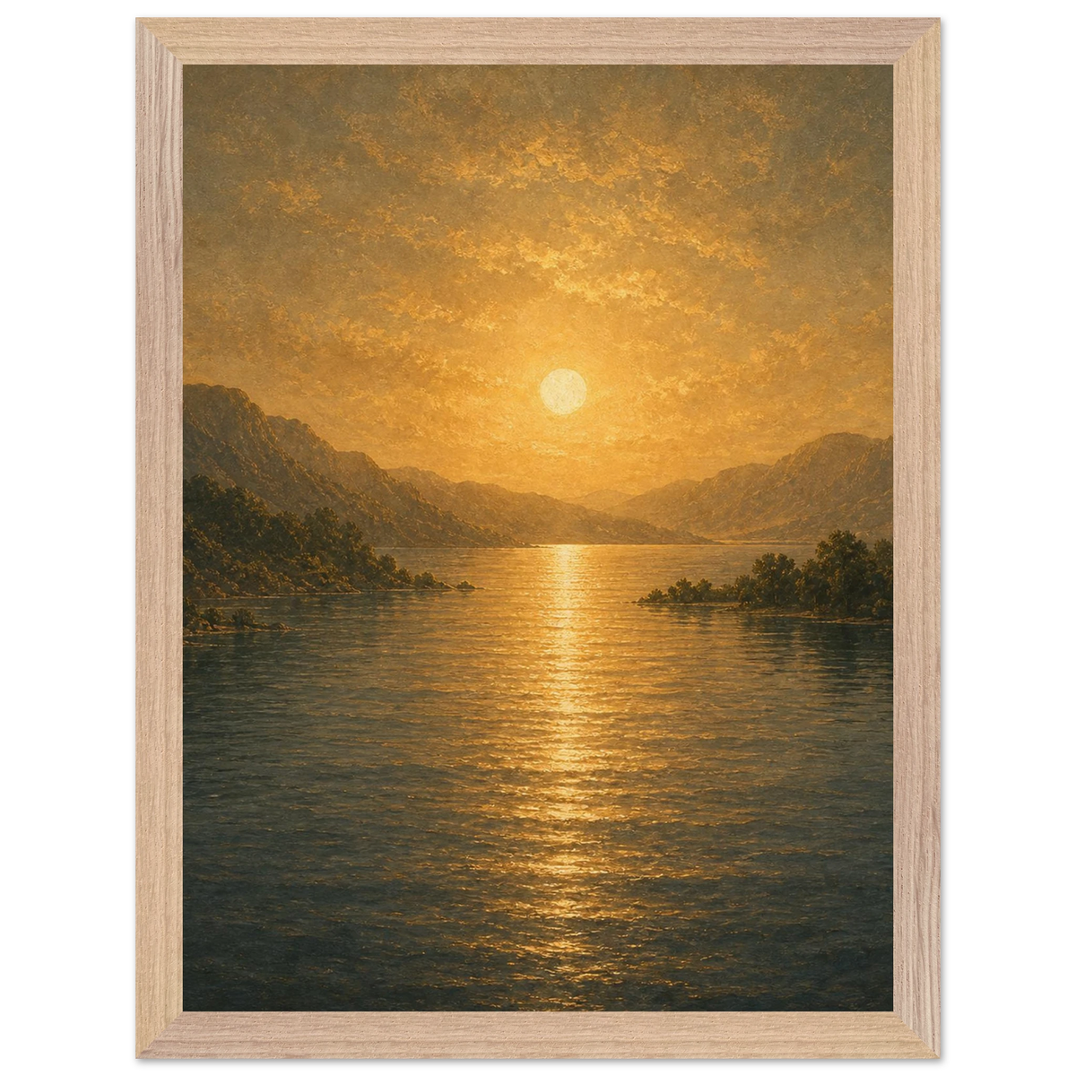 Golden Reflection: lake, sunset and mountains. Framed fine art print by The Light Stays.