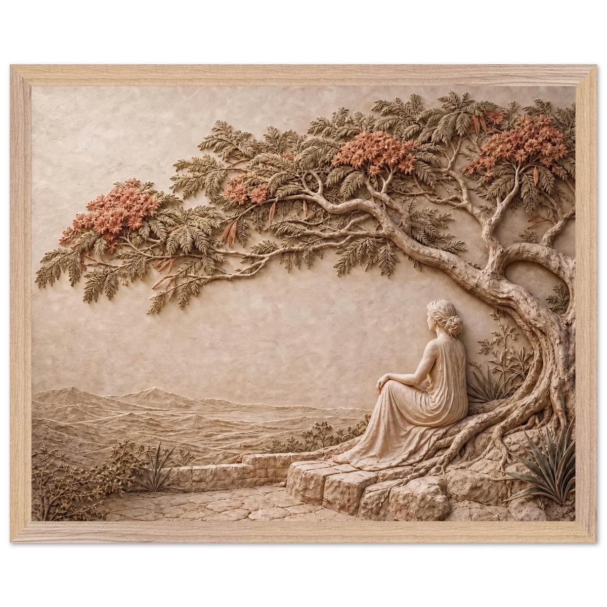 Under the Blossoms: impasto, figure and blossoming canopy. Framed fine art print by The Light Stays.
