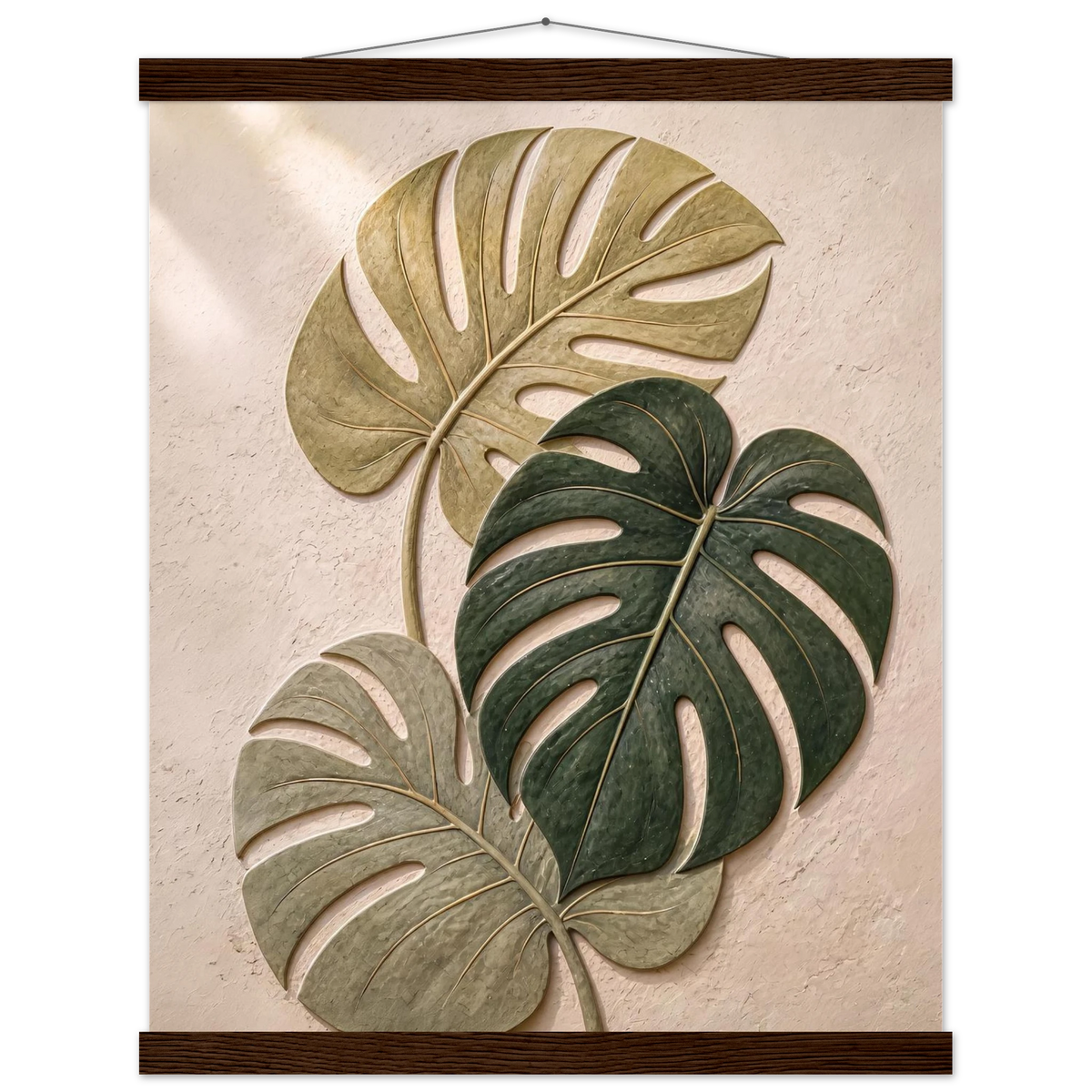 Stone Monstera, botanical and nature. Archival fine art poster shown framed.