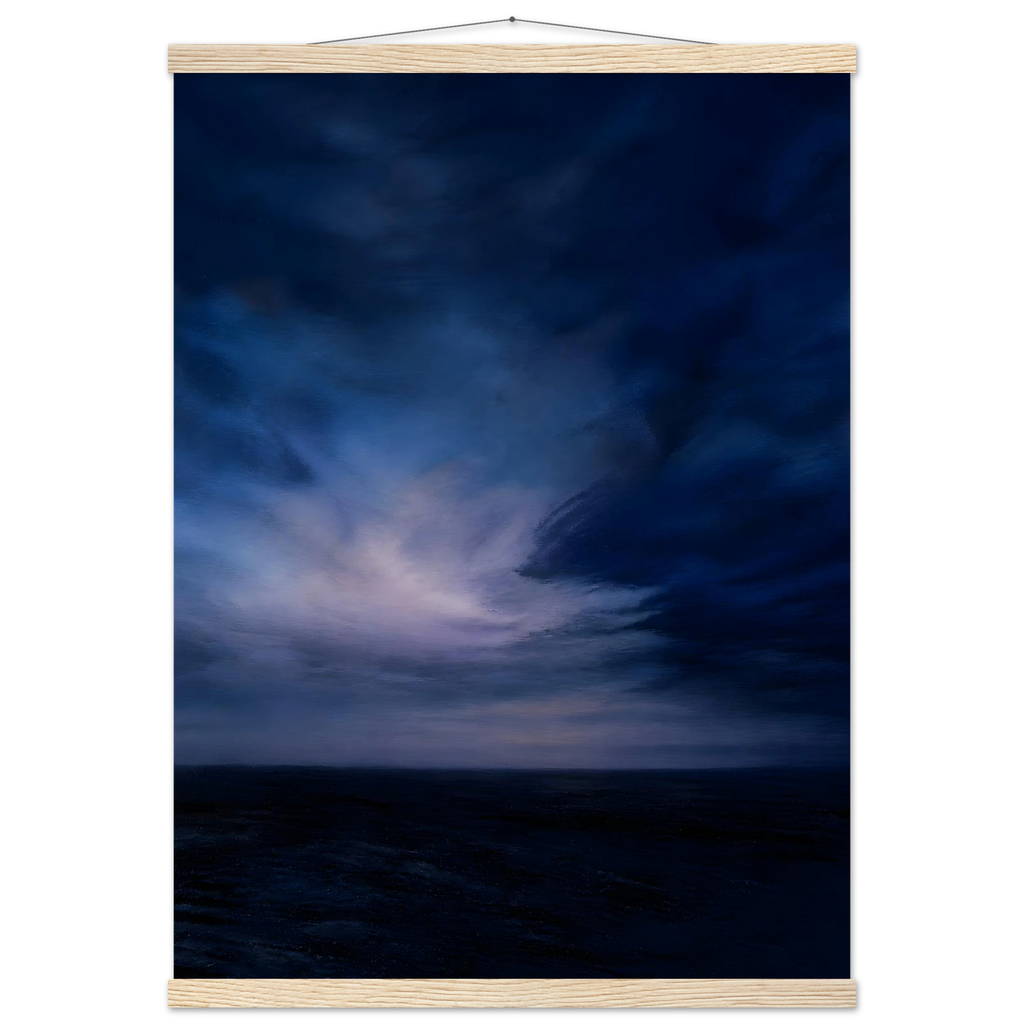 Blue Hour Field: night, horizon and deep blue. Fine art poster, alternate frame and size.