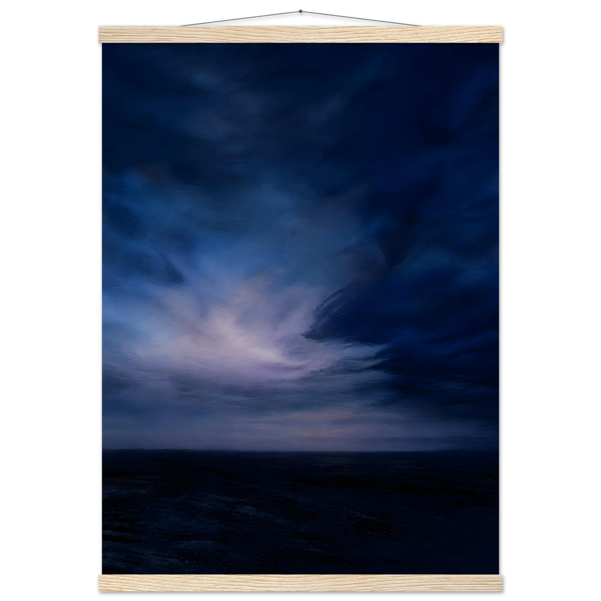 Blue Hour Field: night, horizon and deep blue. Fine art poster, alternate frame and size.