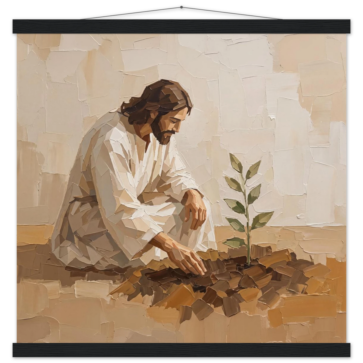 First Seeds: jesus, faith and botanical. Fine art poster with wooden hanger by The Light Stays.