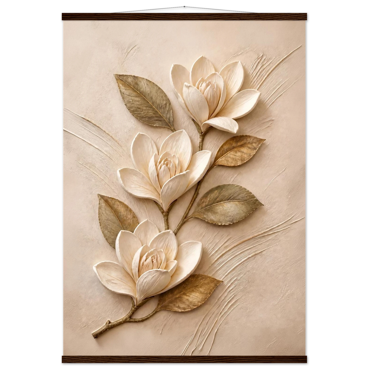 Magnolia Ascent, flowers and botanical. Archival fine art poster shown framed.
