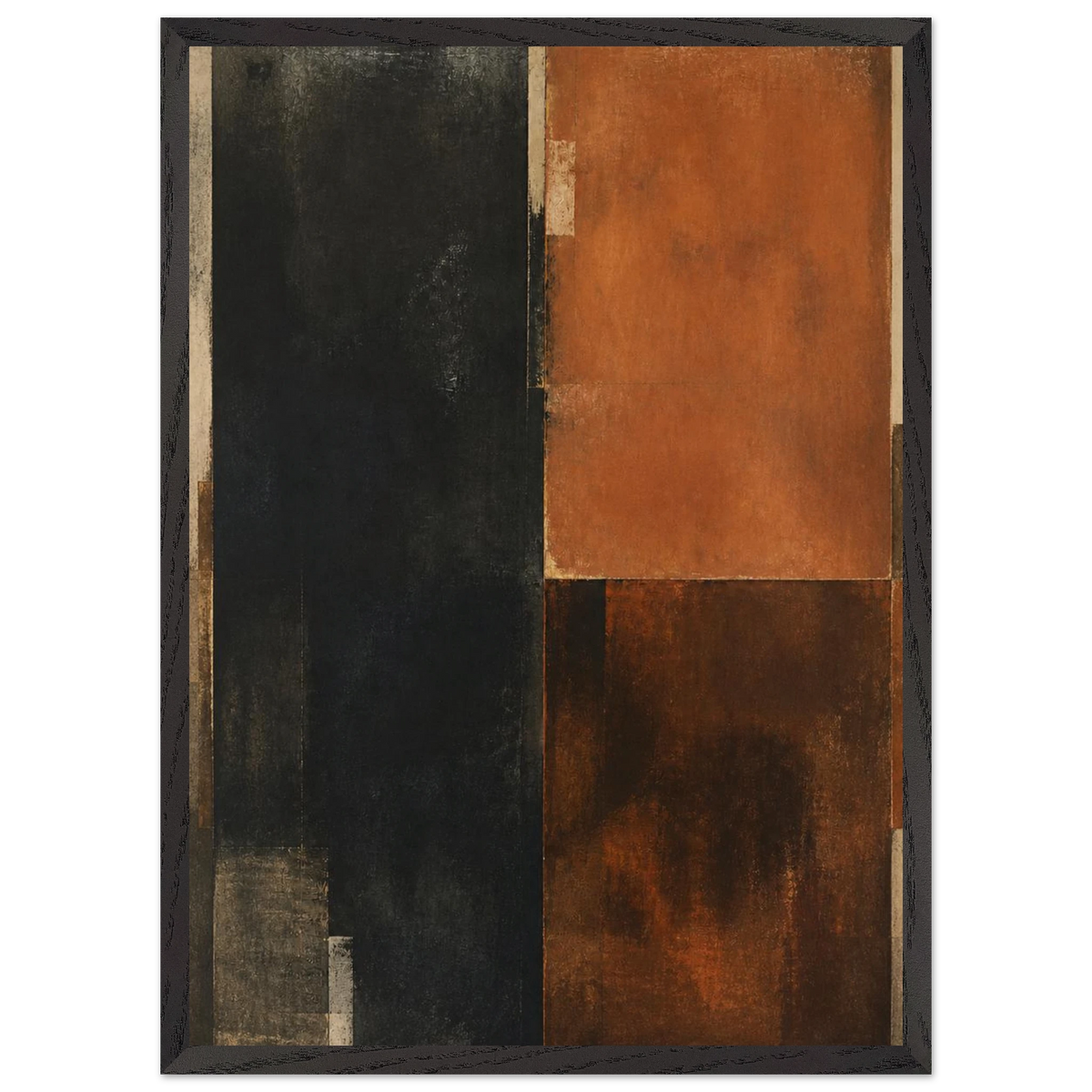 Earth and Charcoal Diptych, Panel I of II: abstract, geometry and mineral palette. Framed fine art print by The Light Stays.