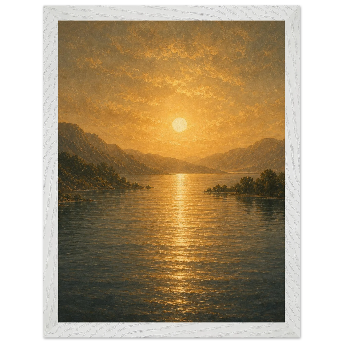 Golden Reflection: lake, sunset and mountains. Framed fine art print by The Light Stays.