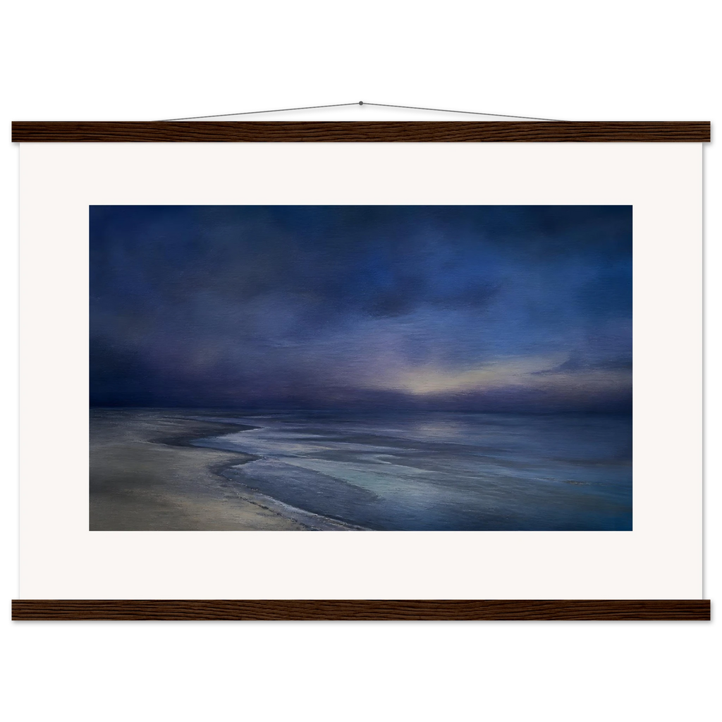 Blue Hour Shore: sea and coastal landscape. Museum-quality fine art poster.