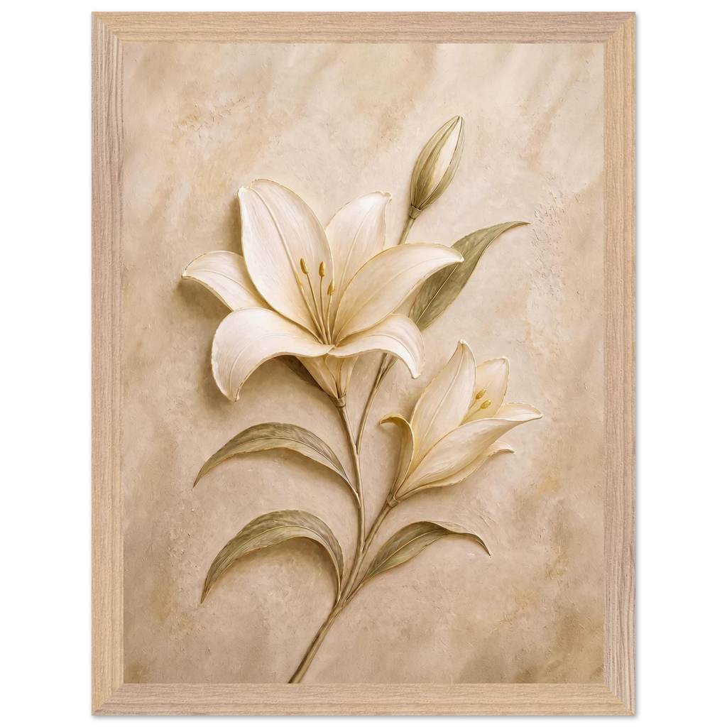 Alabaster Lily, flowers and botanical. Archival framed fine art print shown framed.