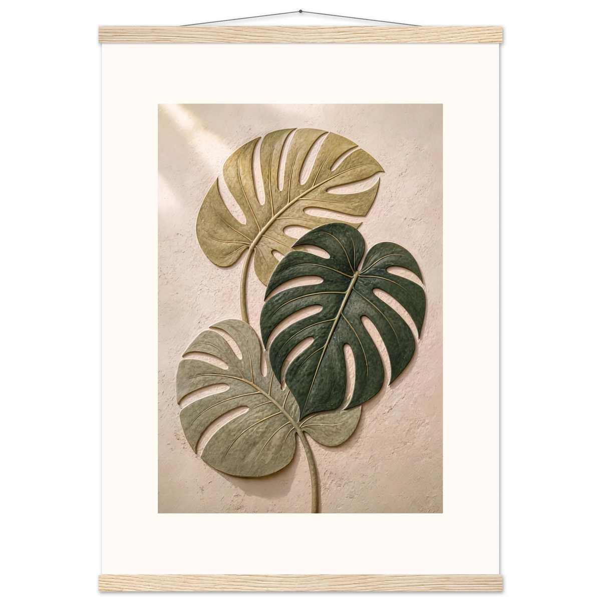 Stone Monstera, botanical and nature. Archival fine art poster shown framed.