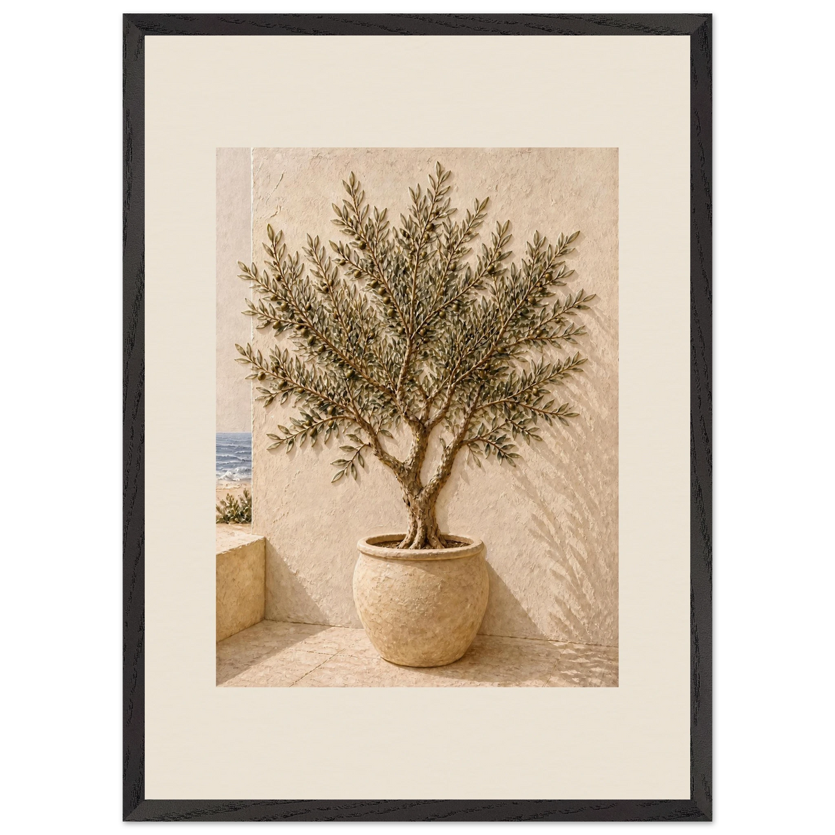 Olive Terrace, landscape and sun. Archival framed fine art print shown framed.
