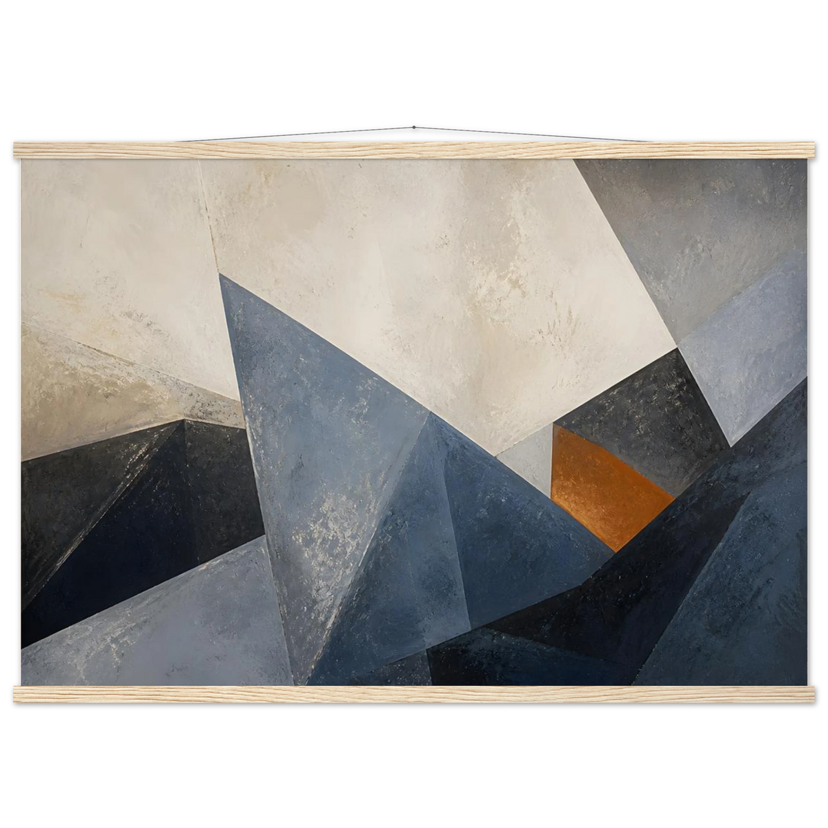 Slate Folds: abstract, mineral blue and texture. Fine art poster with wooden hanger by The Light Stays.