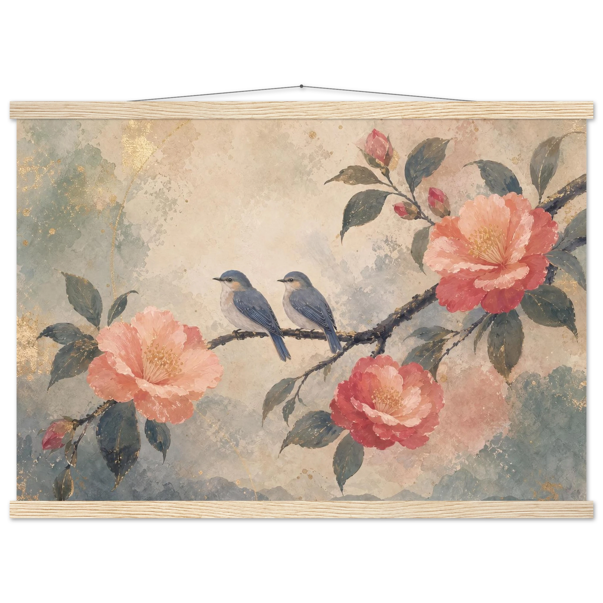 Camellia Birds: flowers and botanical. Fine art poster by The Light Stays.