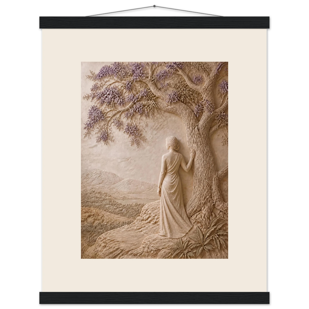 Old Friend: impasto, figure and companion tree. Museum-quality fine art poster.