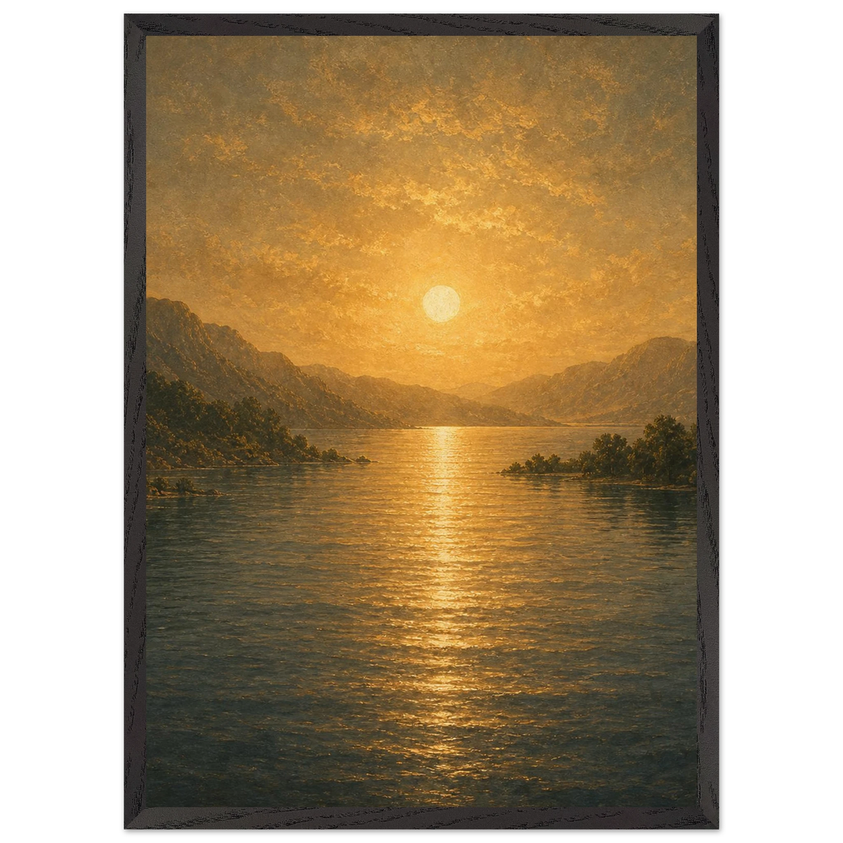 Golden Reflection: lake, sunset and mountains. Framed fine art print by The Light Stays.