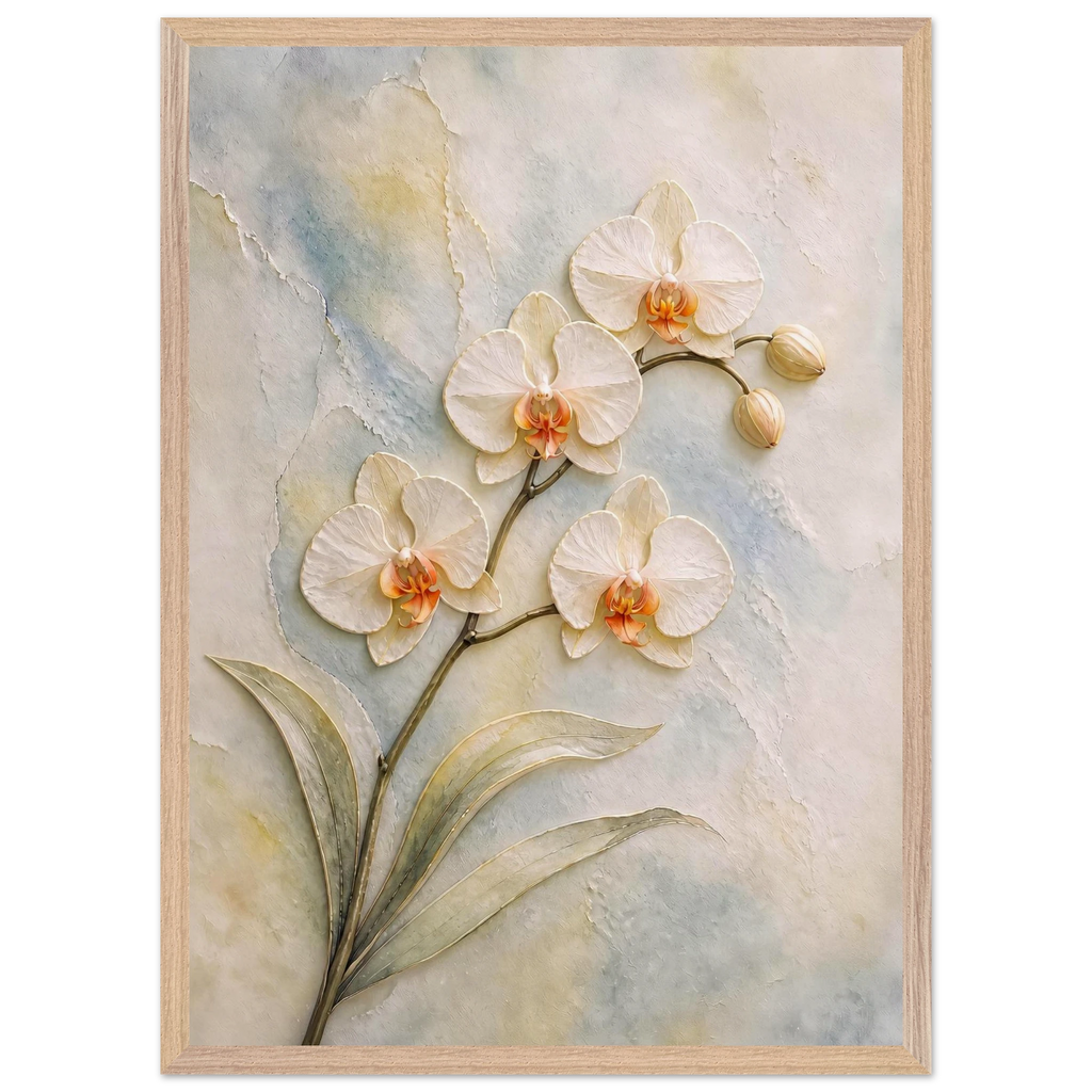 Porcelain Orchid: flowers and botanical. Framed fine art print, alternate frame and size.