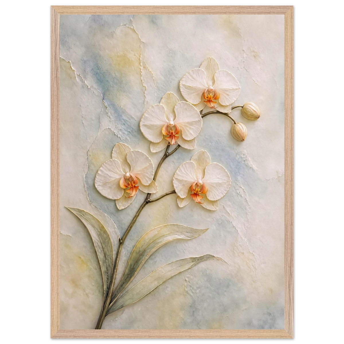 Porcelain Orchid: flowers and botanical. Framed fine art print, alternate frame and size.