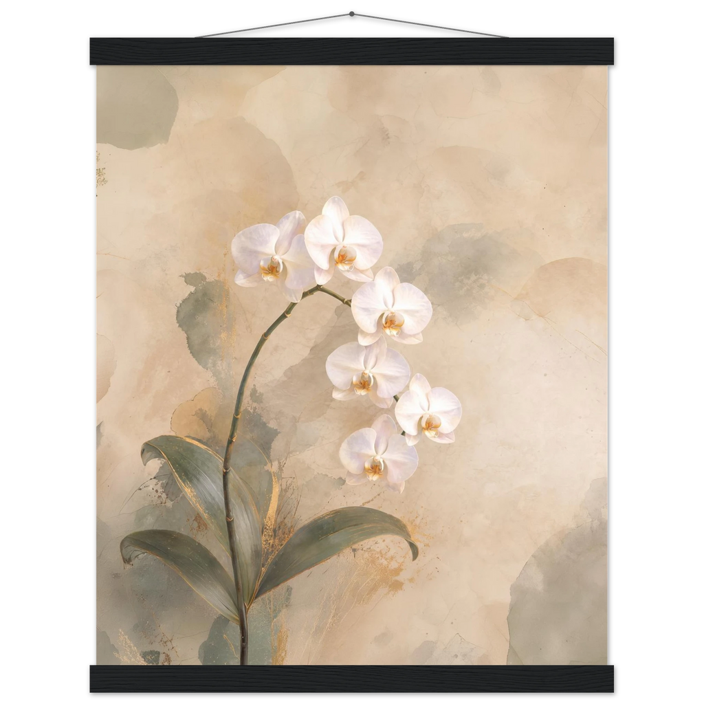 Orquídea Acesa, pôster floral com suporte de madeira da The Light Stays.