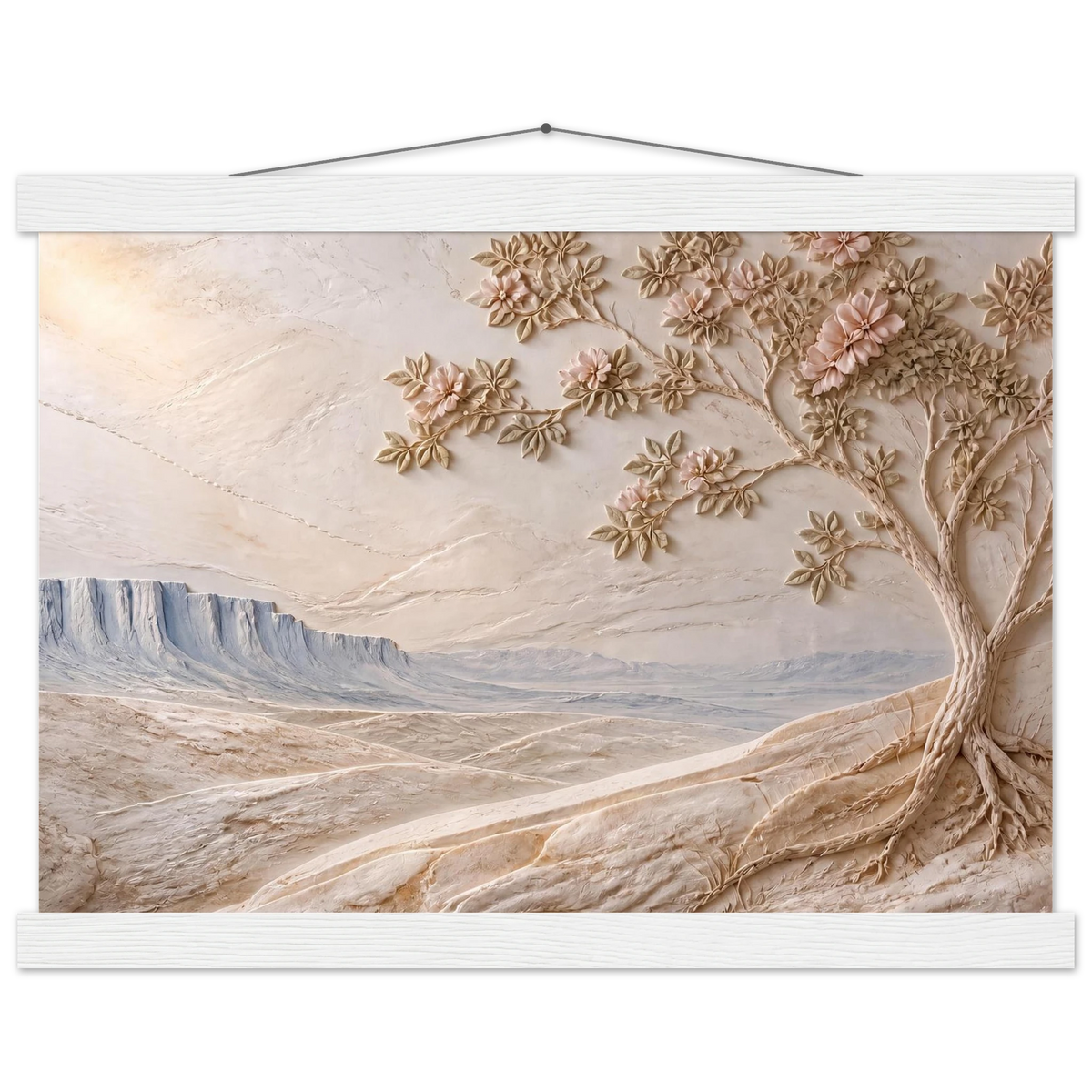 Cliffside Bloom: petra and flora. Fine art poster, alternate frame and size.