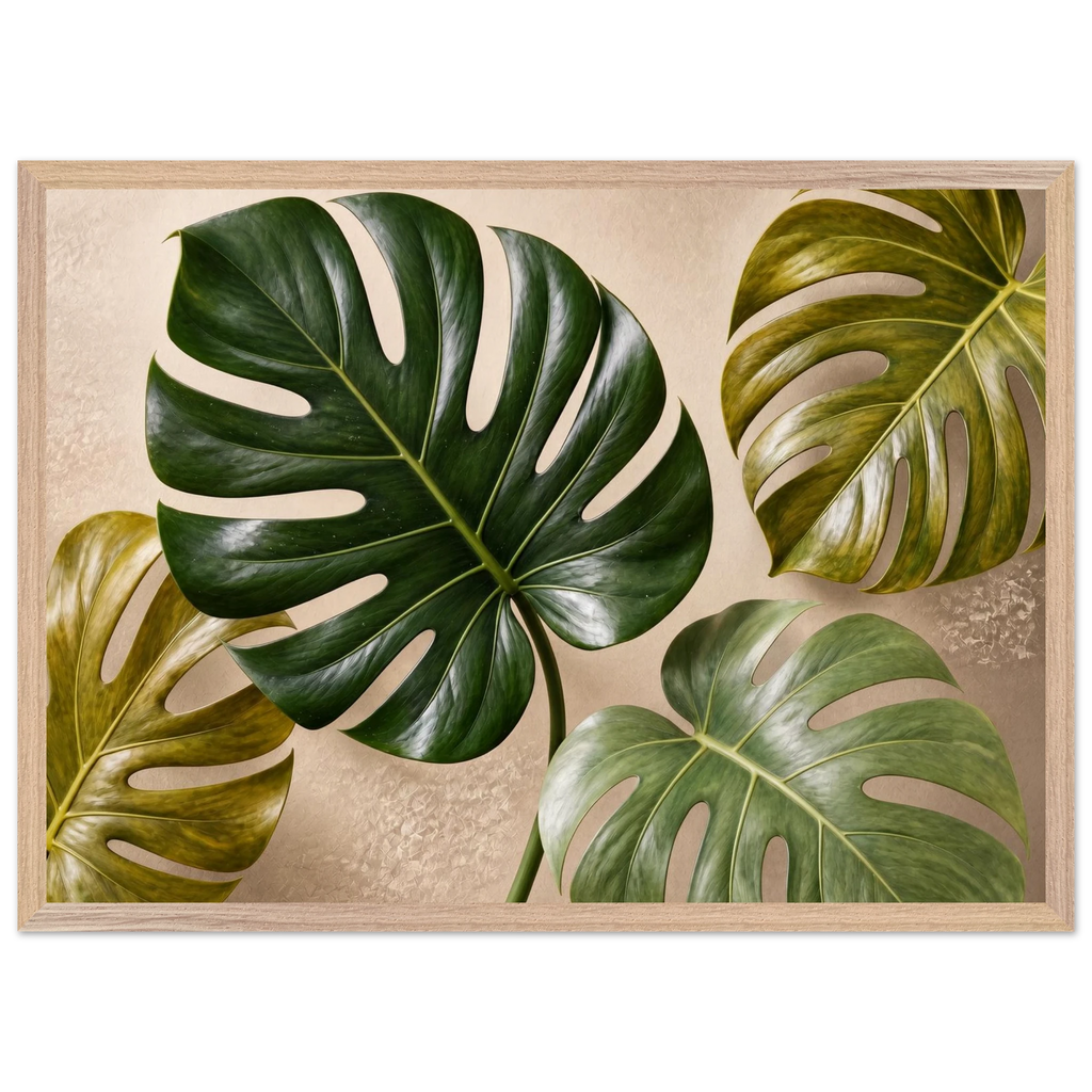 Four Greens: leaves, vivid green and impasto. Museum-quality framed fine art print.