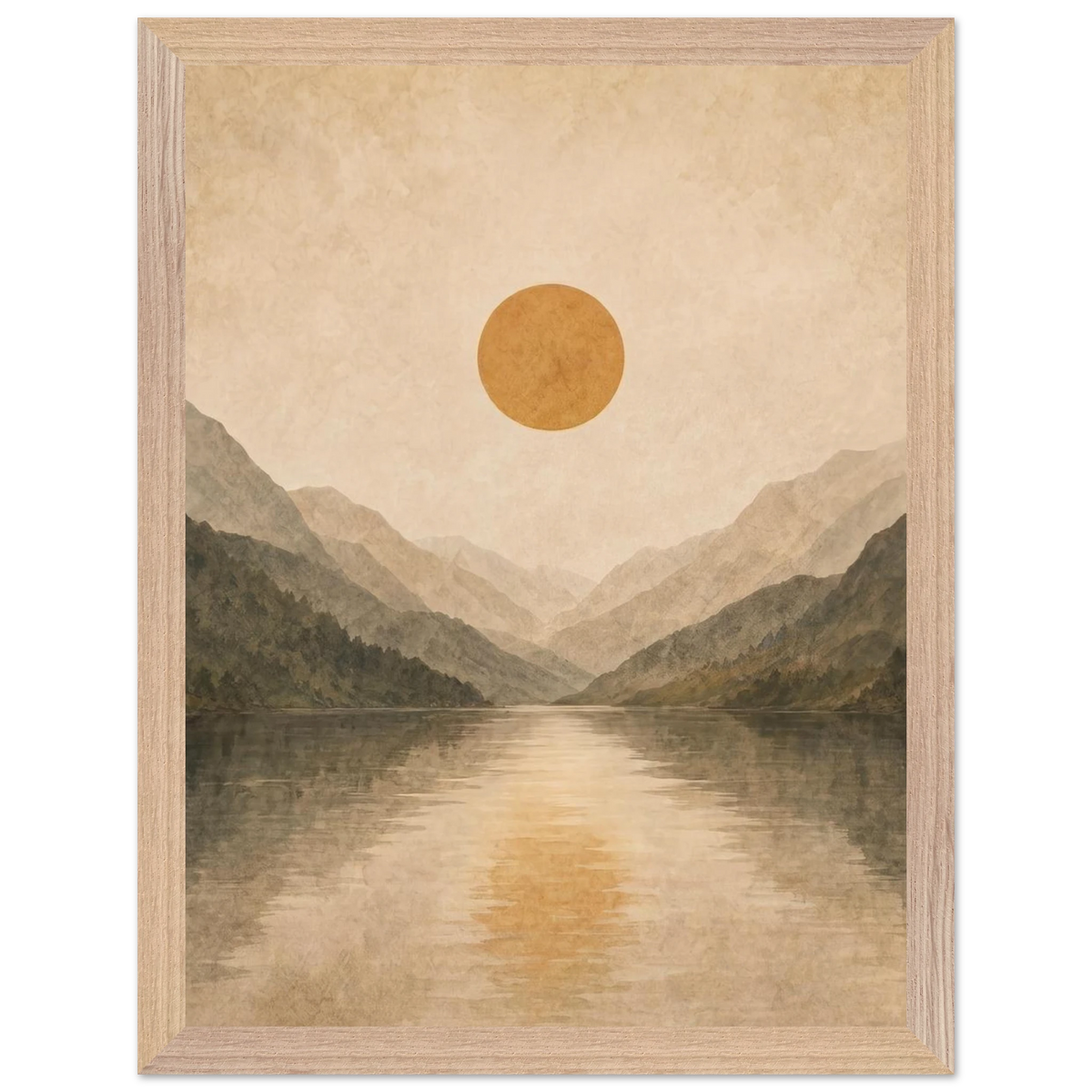 Lake Mirror: mountains, sunset and sun reflection. Framed fine art print by The Light Stays.