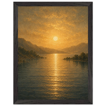 Golden Reflection: lake, sunset and mountains. Framed fine art print by The Light Stays.