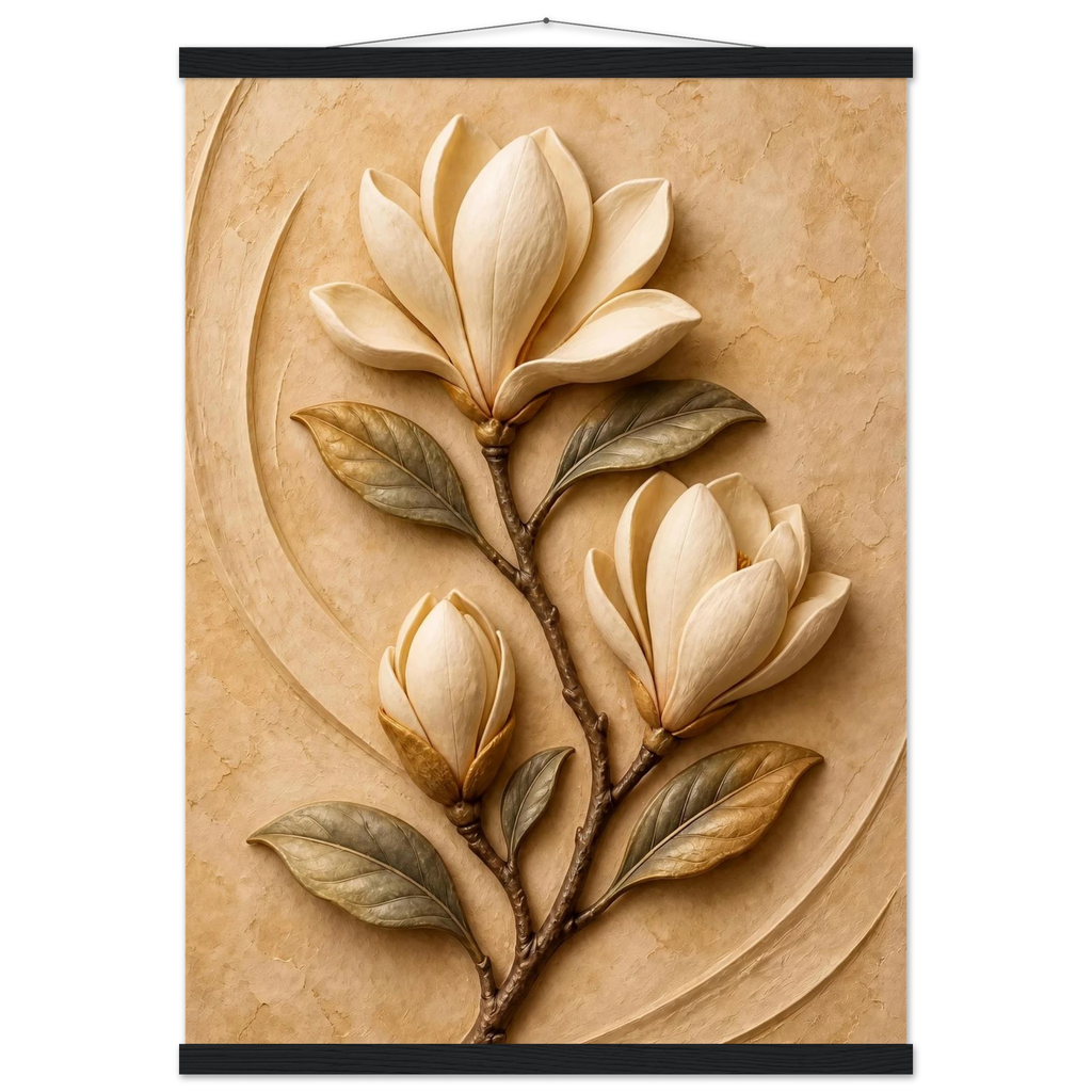 Magnolia Arc: flowers and botanical. Fine art poster, alternate frame and size.