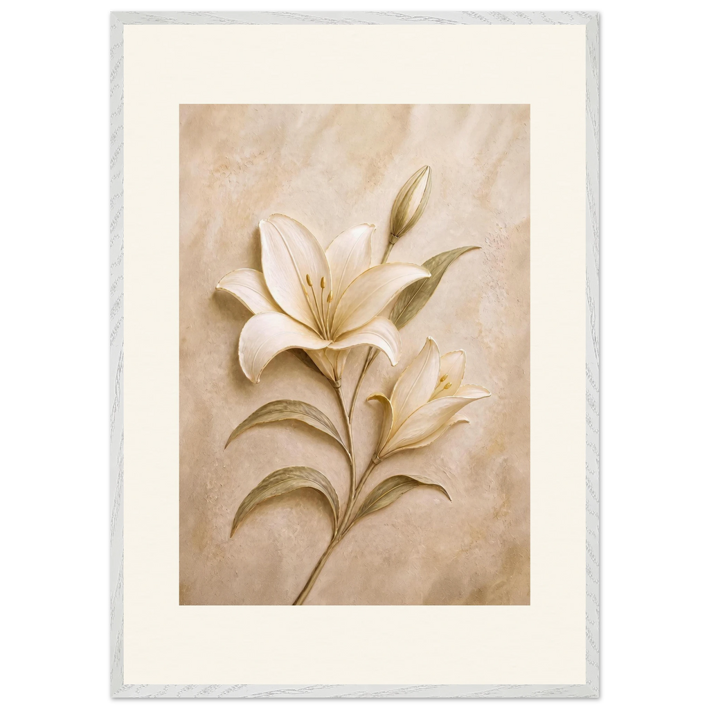 Alabaster Lily: flowers and botanical. Framed fine art print, alternate frame and size.