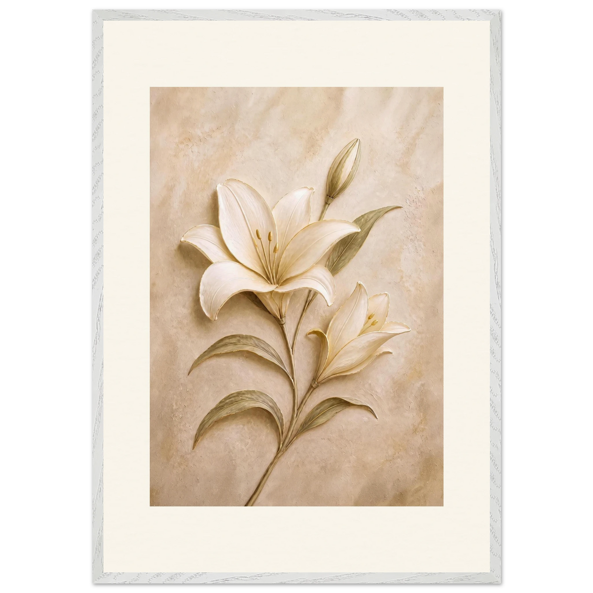 Alabaster Lily: flowers and botanical. Framed fine art print, alternate frame and size.