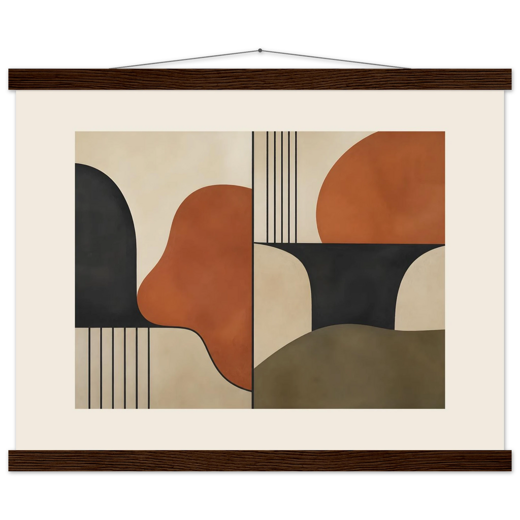 Compass and Clay: geometric abstract, clay and curves. Museum-quality fine art poster.