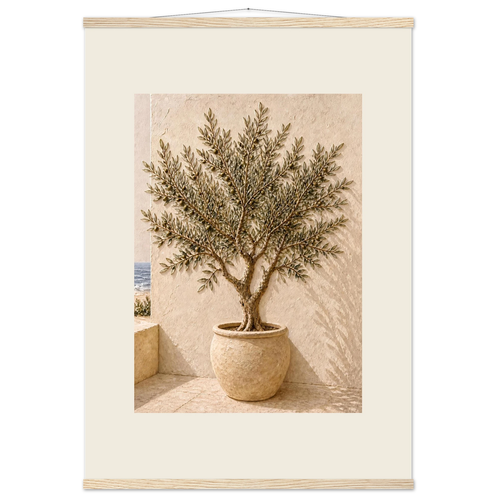Olive Terrace: landscape and sun. Museum-quality fine art poster.