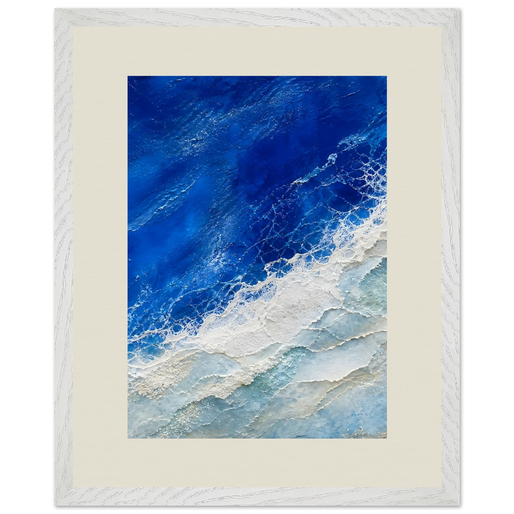 Cobalt Foam, abstract, cobalt and sea foam. Archival framed fine art print shown framed.