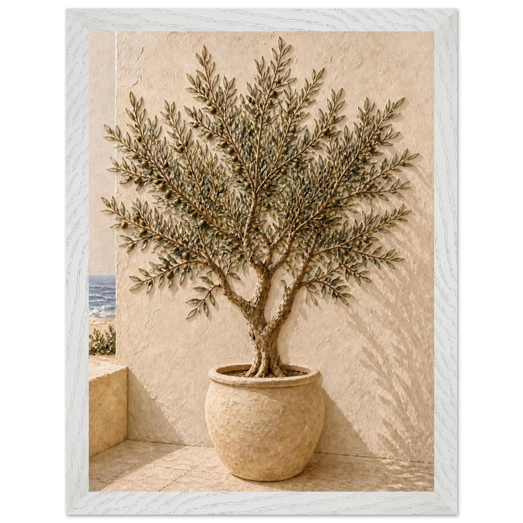 Olive Terrace, landscape and sun. Archival framed fine art print shown framed.