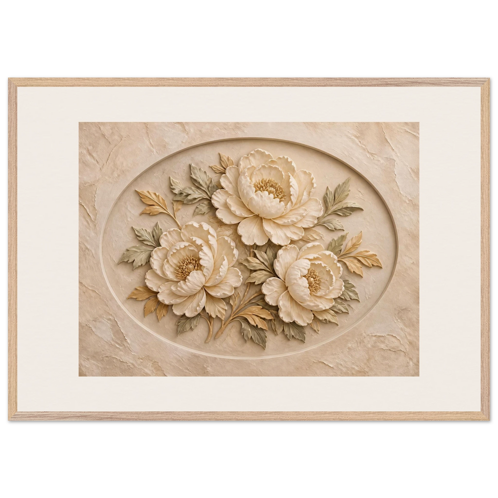 Peonies in Stone, flowers and botanical. Archival framed fine art print shown framed.