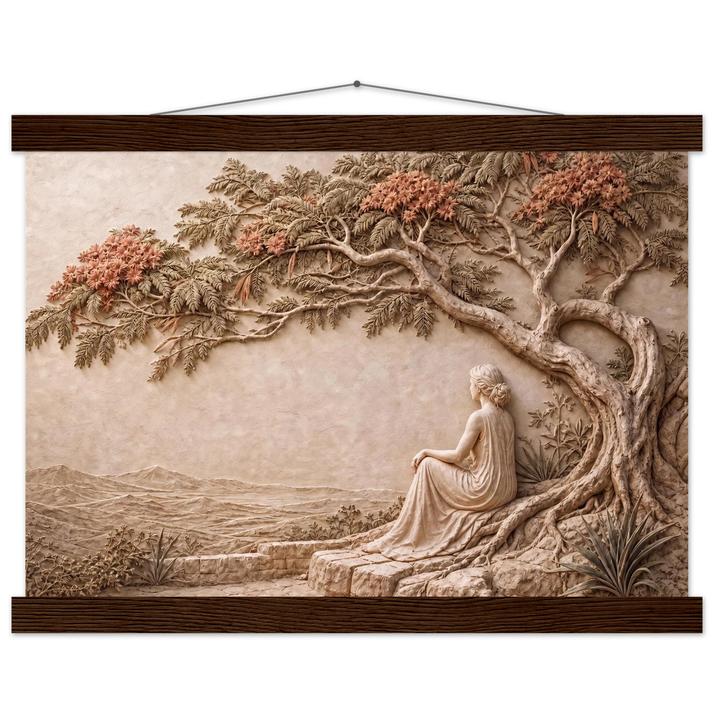 Under the Blossoms: petra and flora. Fine art poster, alternate frame and size.